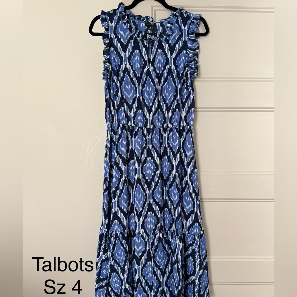 Talbots Blue and White Geometric Dress